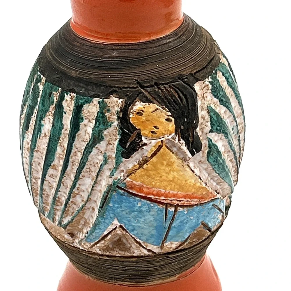Vtg Fratelli Fanciullacci  Italian Pottery Vase Sgraffito Textured Stylized MCM